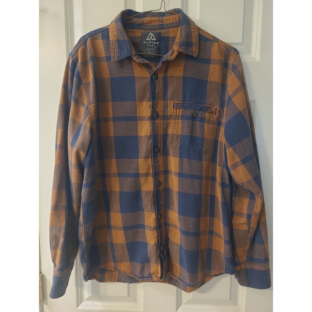 Alpine Design Men's Small Check Flannel Long Sleeve Shirt Blue Orange